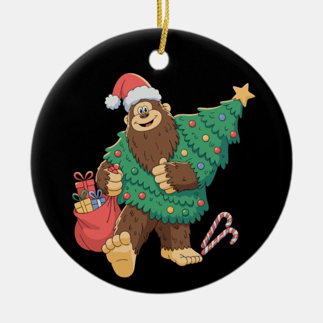Adorno De Cerámica Navidades Cute Bigfoot Sasquatch Xmas Tree Lights (Frente)