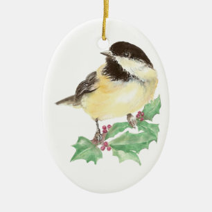 Adorno De Cerámica Navidades Cute Chickadee, Ave, Vida Silvestre Holl