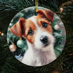Adorno De Cerámica Navidades Cute Jack Russell Terrier Watercolor
