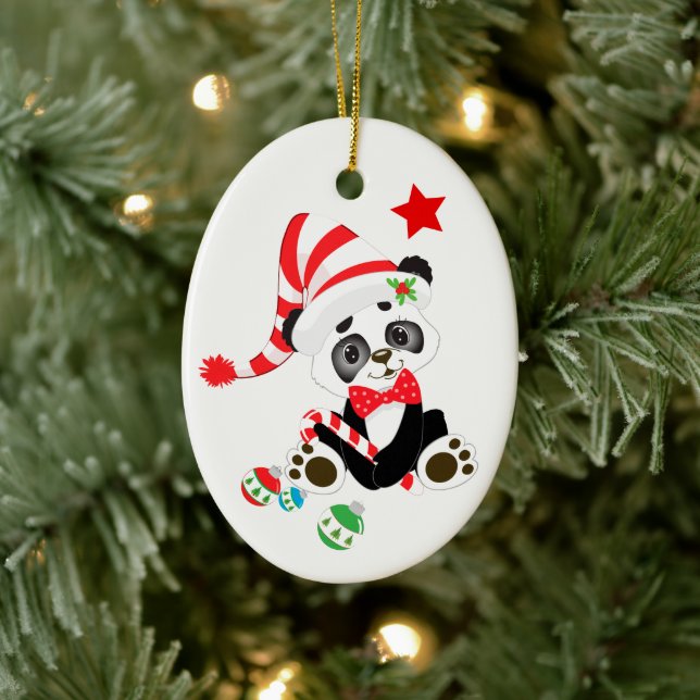 Adorno De Cerámica Navidades Cute Panda Bear Candy Cane (Árbol)