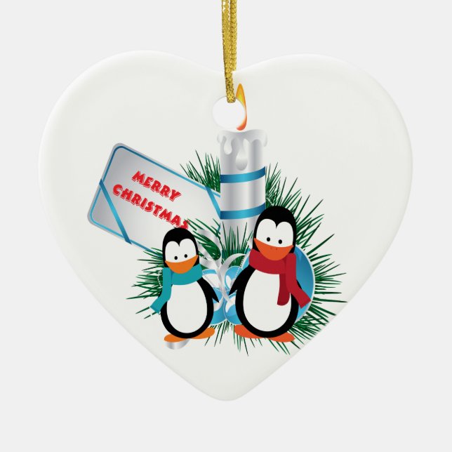 Adorno De Cerámica Navidades Cute Pingüinos Y personalizado De Velas (Frente)