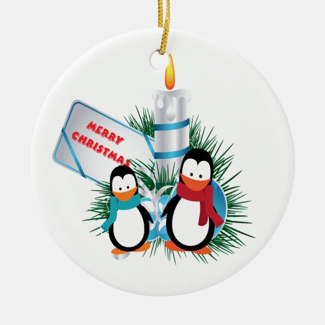 Adorno De Cerámica Navidades Cute Pingüinos Y personalizado De Velas (Frente)