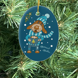 Adorno De Cerámica Navidades Cute Pup Blue Ceramic Ornament