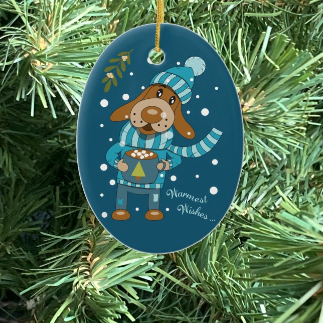 Adorno De Cerámica Navidades Cute Pup Blue Ceramic Ornament (Cute cartoon dog blue Christmas ornament .
)