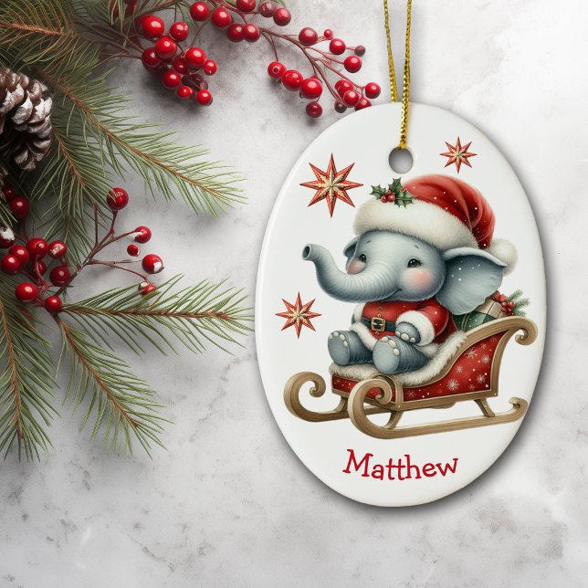 Adorno De Cerámica Navidades Cute Santa Elephant Sleigh Kids (Subido por el creador)