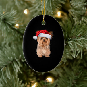 Adorno De Cerámica Navidades Cute Yorkshire Terrier Santa Puppy