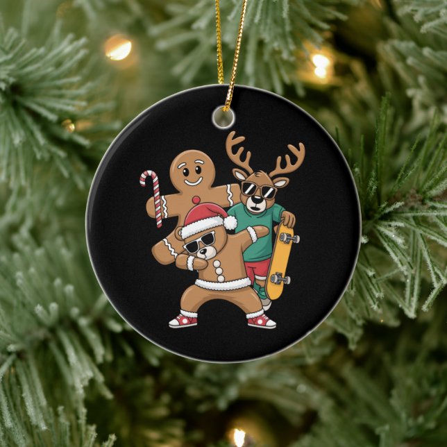 Adorno De Cerámica Navidades Dabbing Santa Bear Skate Reindeer Xmas (Árbol)