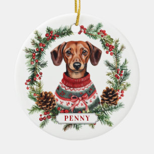 Adorno De Cerámica Navidades Dachshund Perro Círculo cerámico Ornamen