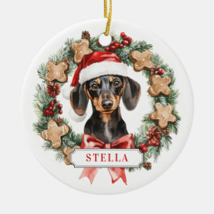 Adorno De Cerámica Navidades Dachshund Perro Círculo cerámico Ornamen