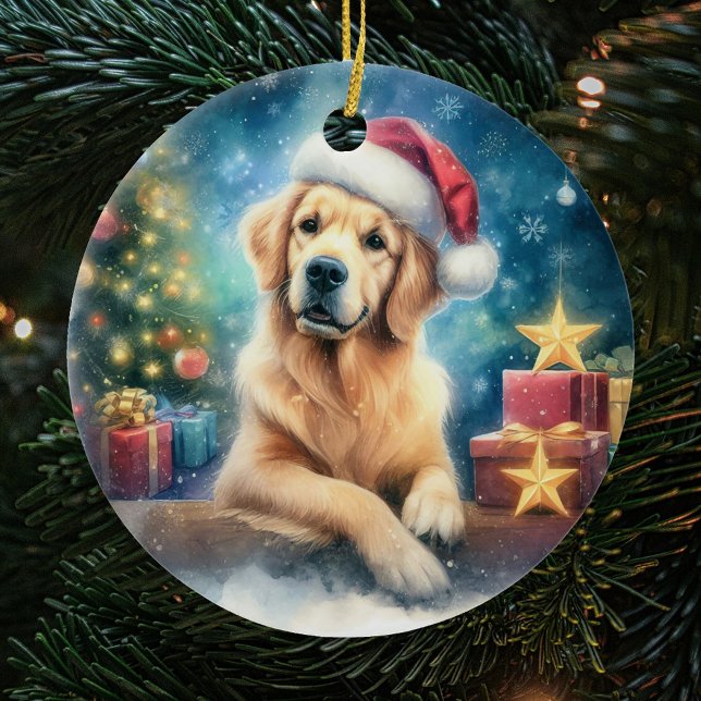 Adorno De Cerámica Navidades de acuarela de Cuadros Golden Retriever (Subido por el creador)