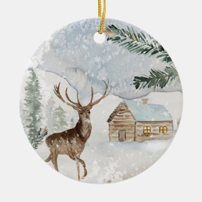 Adorno De Cerámica Navidades de acuarela de la selva de montaña rusa (Frente)