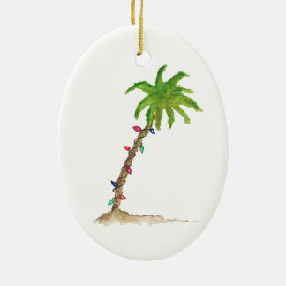 Adorno De Cerámica Navidades de acuarela de palmeras tropicales