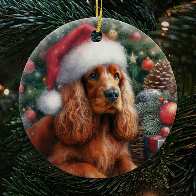 Adorno De Cerámica Navidades de acuarela de perro de Sussex Spaniel (Subido por el creador)
