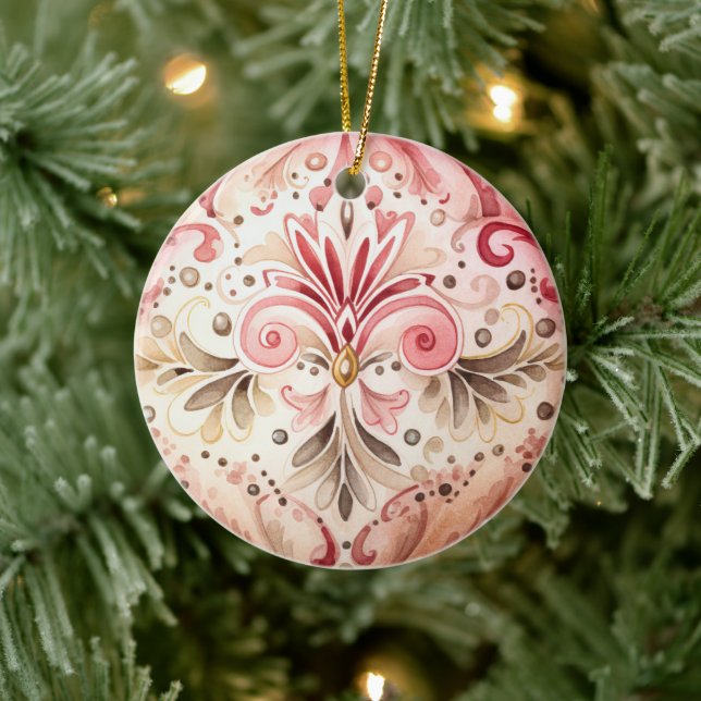 Adorno De Cerámica Navidades de acuarela del Boho verde rosado de la  (Árbol)