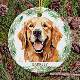 Adorno De Cerámica Navidades de acuarela elegantes de perro de Golden