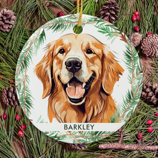 Adorno De Cerámica Navidades de acuarela elegantes de perro de Golden (Subido por el creador)