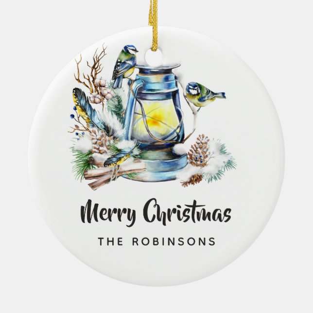 Adorno De Cerámica Navidades de acuarela Foto de la familia Lantern (Atrás)