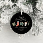 Adorno De Cerámica Navidades de acuarela galletas beben caramelos<br><div class="desc">Un divertido diseño festivo con las acuarelas favoritas del invierno - chocolate caliente,  caña de caramelos,  surtido. Feliz Navidad con letra de escritura contemporánea,  perfecta para celebrar la temporada navideña. El ornamento puede editarse,  como parte de una colección.</div>