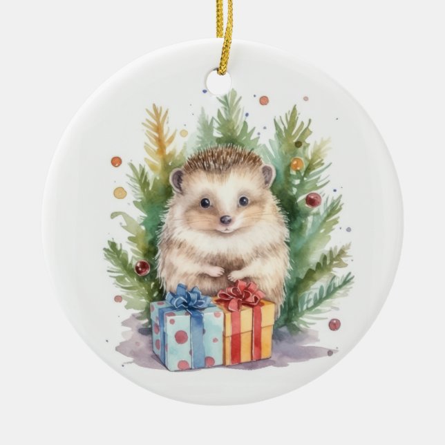 Adorno De Cerámica Navidades de acuarela Hedgehog (Frente)