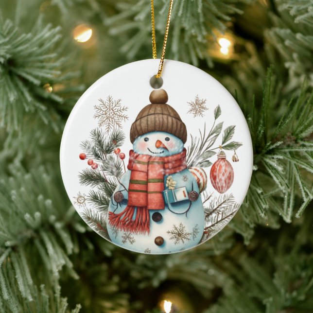 Adorno De Cerámica navidades de acuarela Holiday snowman añadir mensa (Árbol)