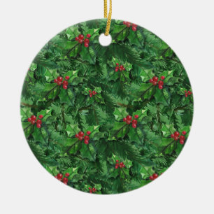 Adorno De Cerámica Navidades de acuarela Holly Berries