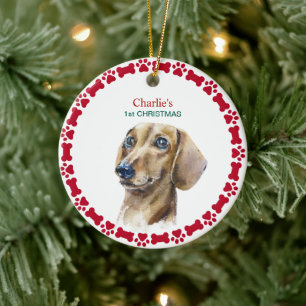 Adorno De Cerámica Navidades de acuarela Navidades de Dachshund