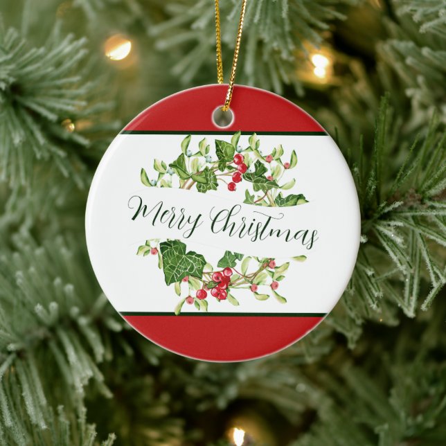 Adorno De Cerámica Navidades de acuarela personalizado Holiday (Árbol)