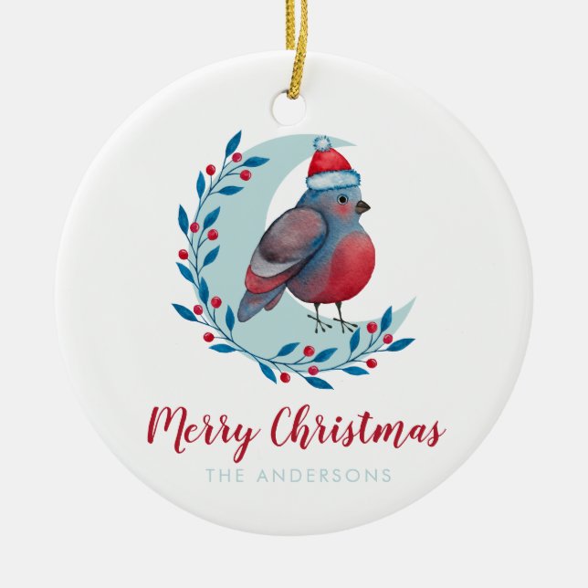 Adorno De Cerámica Navidades De Acuarela Personalizados Pájaros En La (Frente)