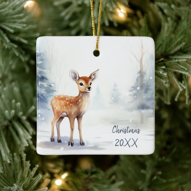 Adorno De Cerámica Navidades de acuarela Winter Fawn (Árbol)