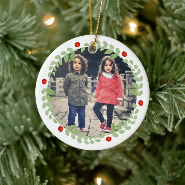 Adorno De Cerámica Navidades de acuarela Wreath Photo (Árbol)
