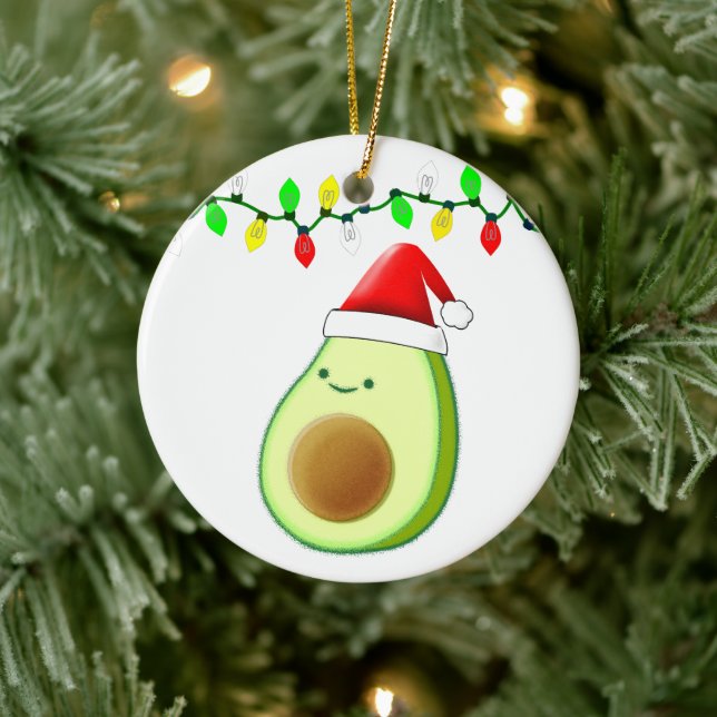Adorno De Cerámica Navidades de aguacate lindo dibujando Santa Hat (Árbol)