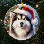 Adorno De Cerámica Navidades de aguas de Alaskan Malamute Santa Hat<br><div class="desc">Eleva tu decoración de vacaciones con nuestros Navidades Malamute Dog Santa Hat Watercolor Cerámico Ornament, con una encantadora representación de tu querido compañero canino adornado con un festivo sombrero de Santa Hat. Este singular ornamento combina el espíritu lúdico de la raza Malamute con la belleza artística de un diseño acuarela,...</div>