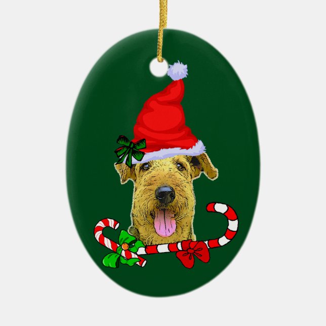 Adorno De Cerámica Navidades de Airedale Terrier (Frente)