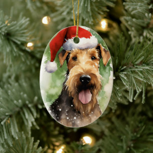 Adorno De Cerámica Navidades de Airedale Terrier pinchan obras de art