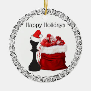 Adorno De Cerámica Navidades de ajedrez King Santa Holiday personaliz