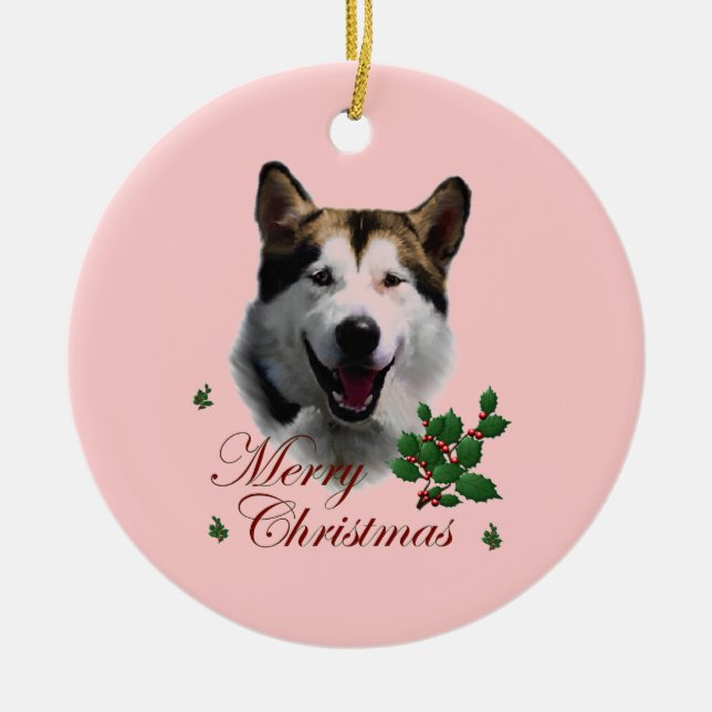 Adorno De Cerámica Navidades de Alaskan Malamute (Frente)