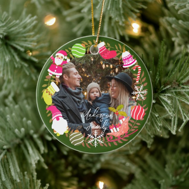 Adorno De Cerámica Navidades de alegría Foto verde (Árbol)