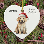 Adorno De Cerámica Navidades de amantes de los perros personalizados<br><div class="desc">Si eres un amante del labrador amarillo recuperador, entonces esta temporada de vacaciones, definitivamente querrás echar un vistazo a nuestra colección festiva de tarjetas y regalos. Con un adorable laboratorio amarillo con un sombrero Santa, nuestras tarjetas seguramente pondrán una sonrisa en la cara de cualquiera que las reciba. Nuestros ornamentos...</div>