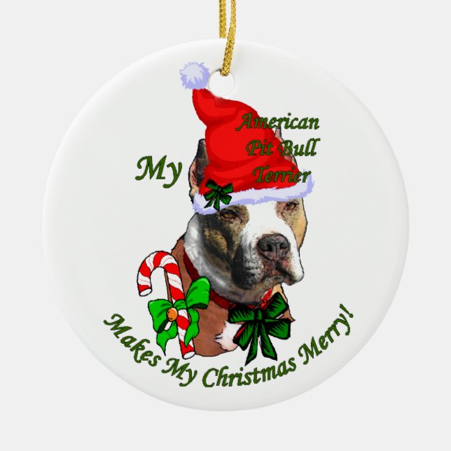 Adorno De Cerámica Navidades de American Pit Bull Terrier (Frente)