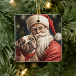 Adorno De Cerámica Navidades de American Staffordshire con Santa Clau