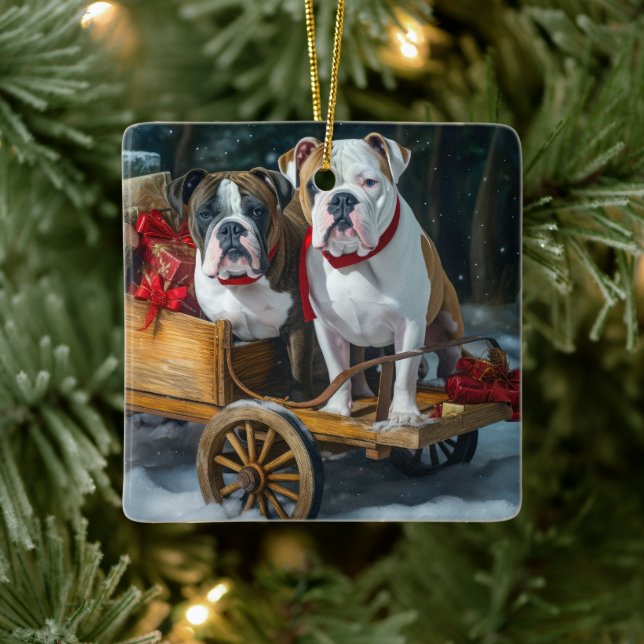 Adorno De Cerámica Navidades de American Staffordshire Snowy Sleigh (Árbol)