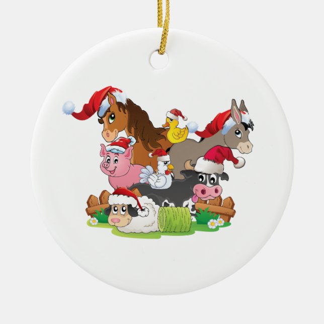 Adorno De Cerámica Navidades de animales de granja (Frente)