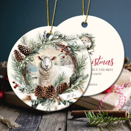 Adorno De Cerámica Navidades de animales de granja de ovinos blancos 