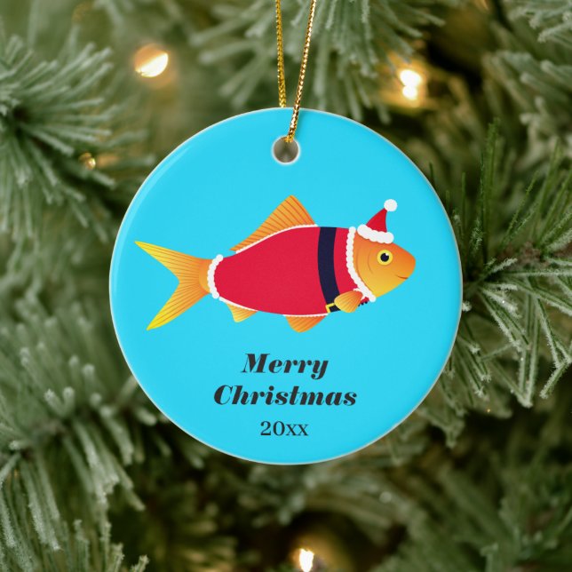 Adorno De Cerámica Navidades de animales de la especie Goldfish Santa (Árbol)