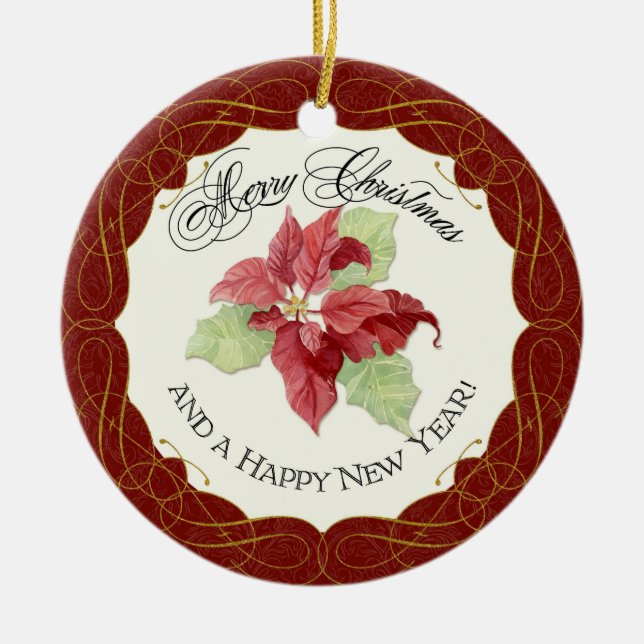 Adorno De Cerámica Navidades de Año Nuevo Juntos Poinsettia Personali (Frente)