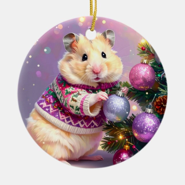 Adorno De Cerámica Navidades de árbol decorativo de hámster (Frente)