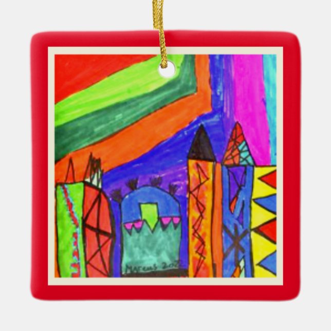 Adorno De Cerámica Navidades de arte de niños personalizados (Anverso)