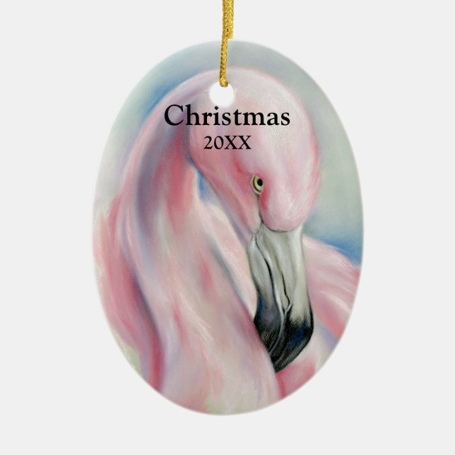 Adorno De Cerámica Navidades de arte Flamingo Pastel Rosa (Frente)