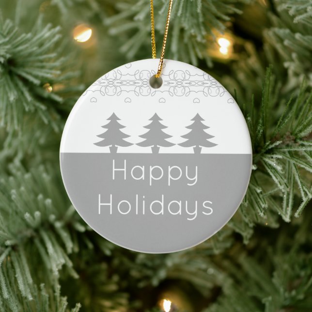 Adorno De Cerámica Navidades De Arte Gris Y Blanco (Árbol)