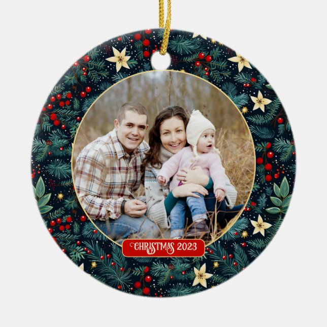 Adorno De Cerámica Navidades de Arte Popular Mistletoe Holly Berries (Frente)